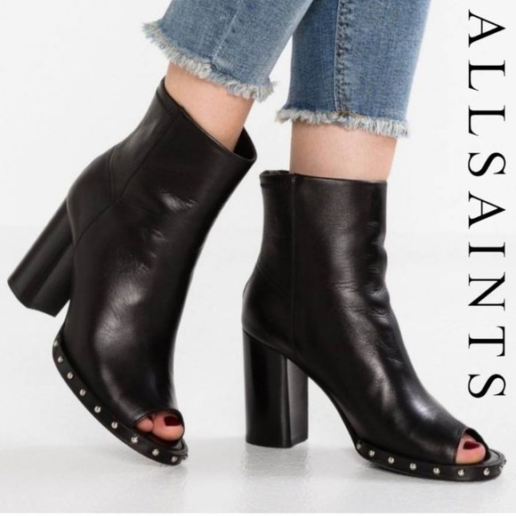 All Saints Shoes - AllSaints Kaya Open Toe Heeled Studded Bootie Women's 37 EU (US 6) - Black